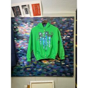 Jon Lauren Lake Placid New York Zip Up Hoodie Neon Green Lightning Mens L 14-16